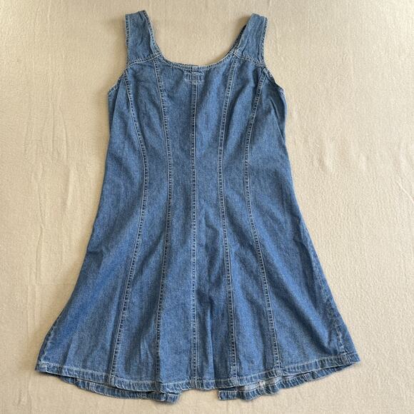 Xhilaration 90s Denim Overall Dress Large Mini Y2K Retro Pearl Snap - Picture 10 of 11